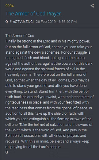 Q Drop 2904 - The Armor of God Prayer, 26 Feb 2019
